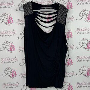 MXM tank top rhinestone cut out back Black with Studded Shoulders